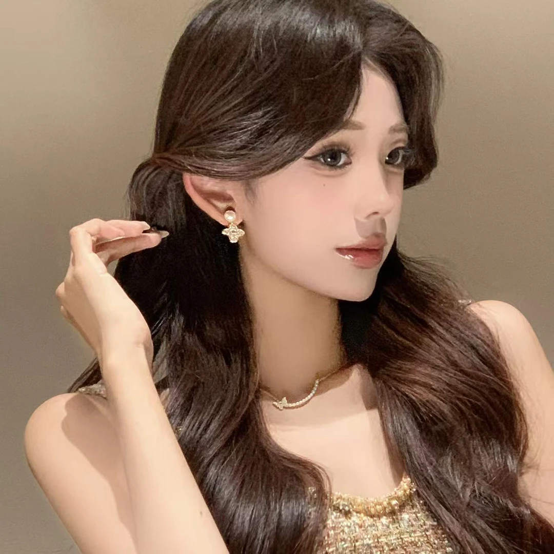 FULL GIRLISH耳环02820金色四叶花耳钉耳饰