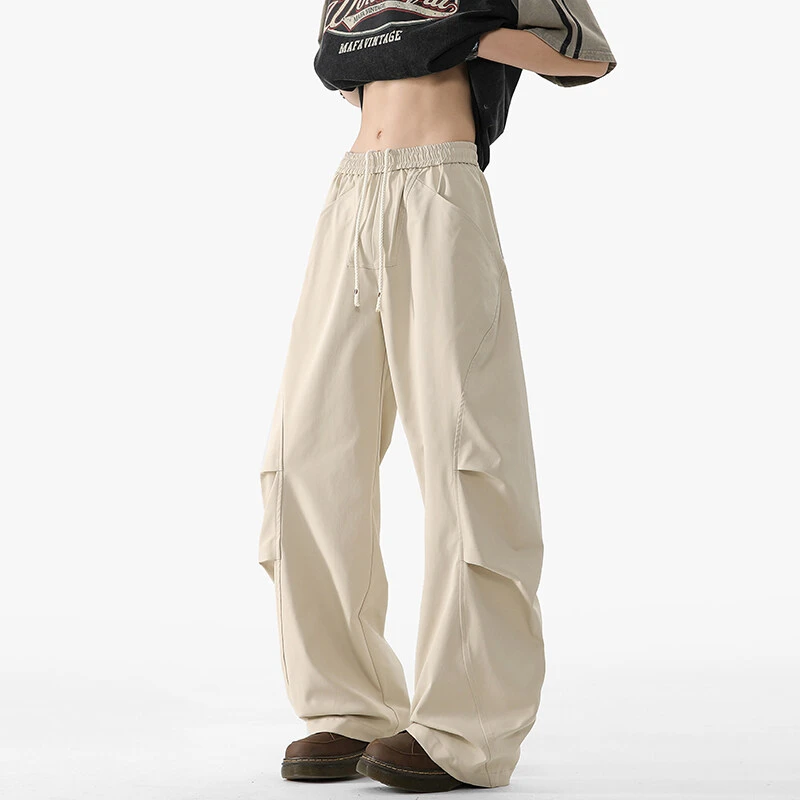 美式褶皱伞兵工装裤男款户外登山冲锋裤大码宽松直筒百搭弯刀裤