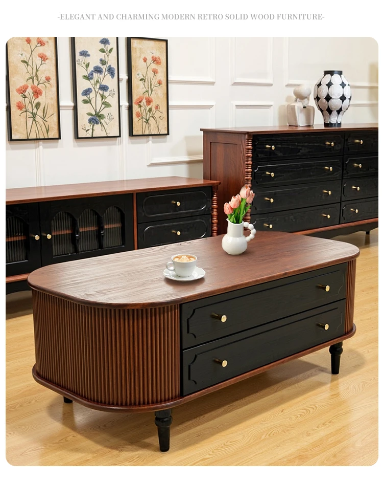 【诺森茶几】法式复古风白蜡木实木茶几小户型客厅家用设计师新款椭