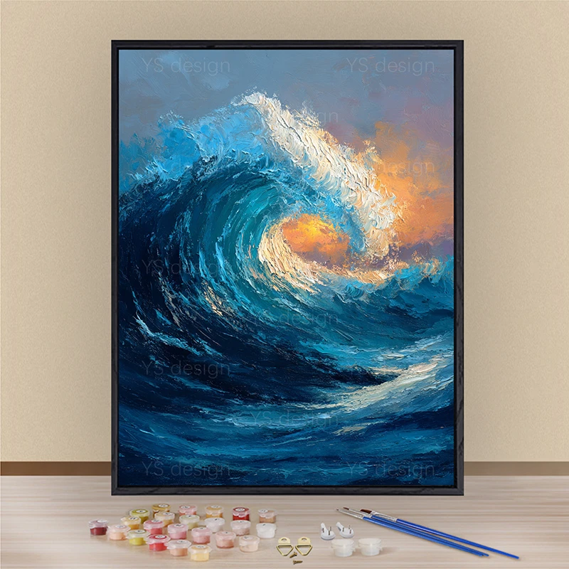 风生水起diy数字油画颜料绘画手绘肌理画客厅装饰挂画DIY手工礼物