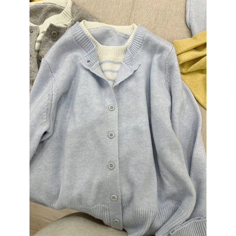 【丹姐家~温柔知性！】假两件长袖针织开衫女春秋新款毛衣外