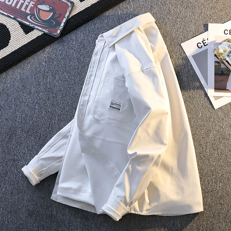 新款美式工装长袖衬衫阔版休闲男士简约透气潮流百搭春秋季宽松