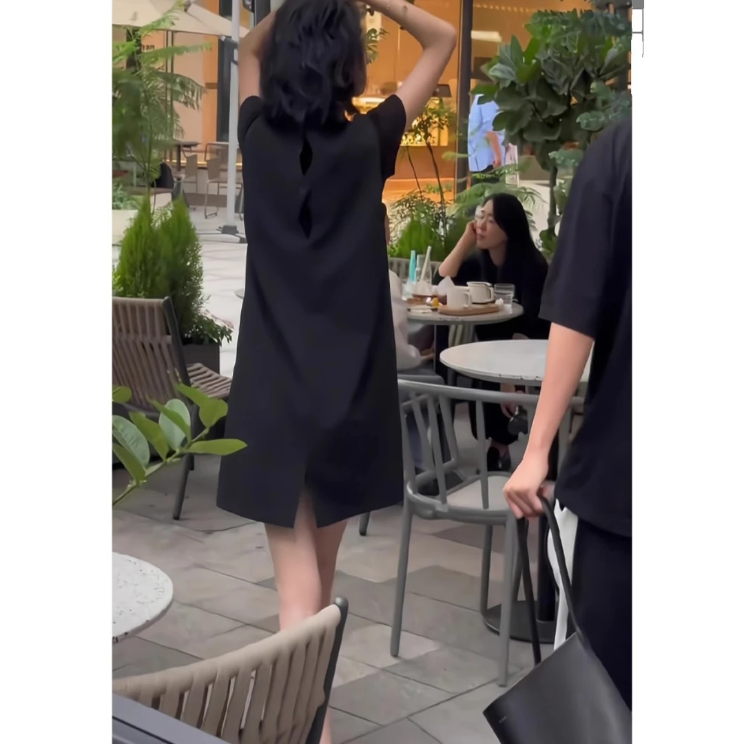 韩版简约休闲宽松无袖连衣裙女夏微胖显瘦气质设计感小众直筒短裙