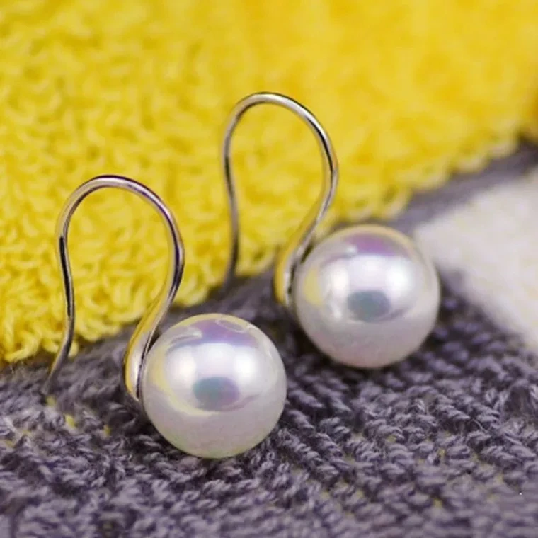 天然淡水珍珠耳钉耳勾10mm白色高跟鞋珍珠耳环