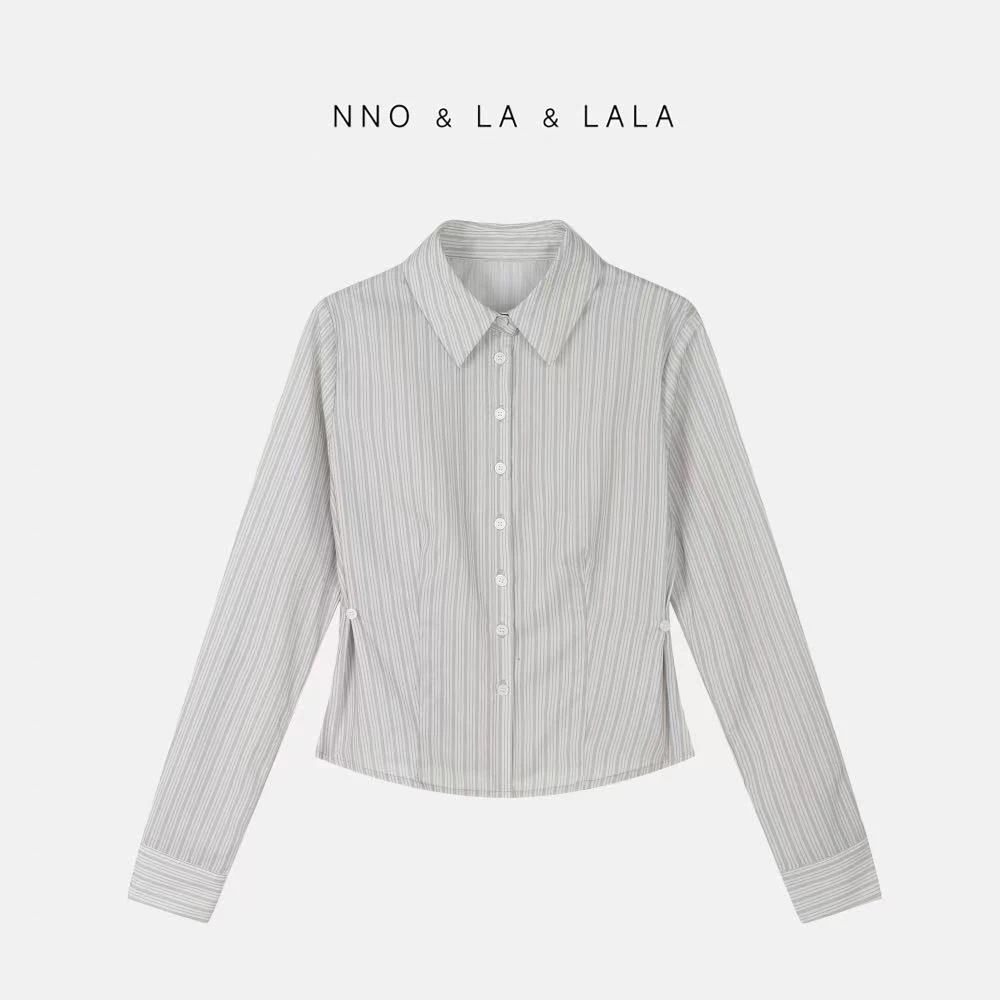 LA 设计感 条纹 翻领收腰 衬衫 26429