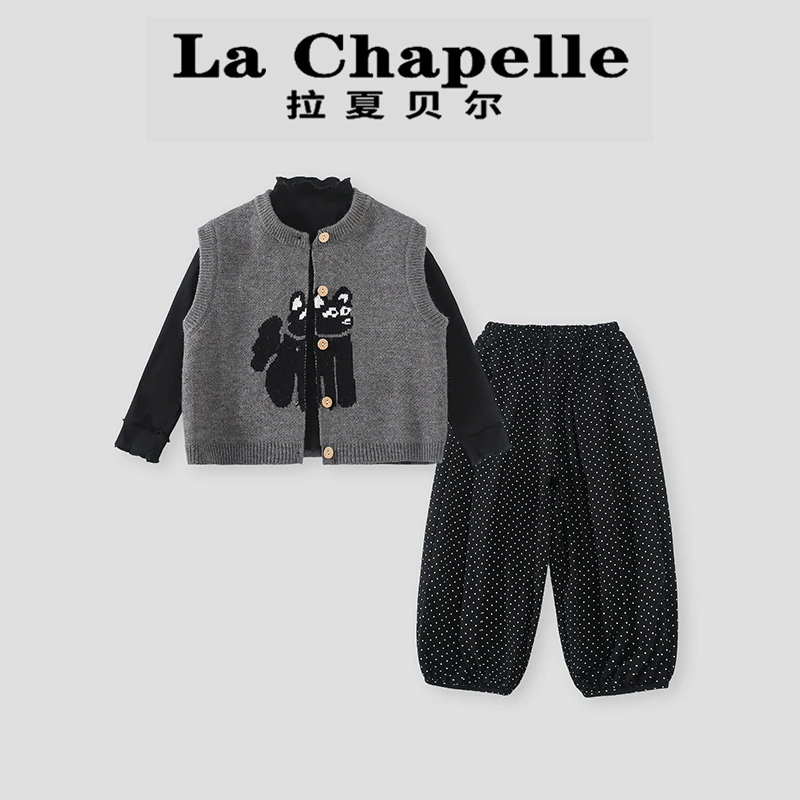 La Chapelle【拉夏贝尔】秋冬季儿童猫咪针织马甲三件套LA2082