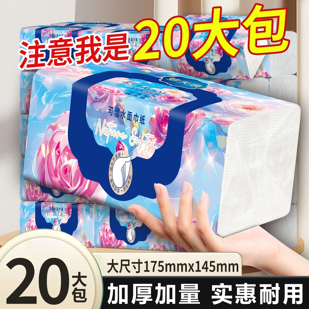 【20包整箱装】家用原生木浆干湿两用大包亲肤柔软加大加厚