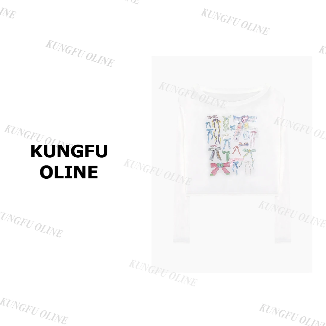 【杨咩咩】蝴蝶结防晒CT1588印花设计师时尚短款薄款上衣百搭长袖