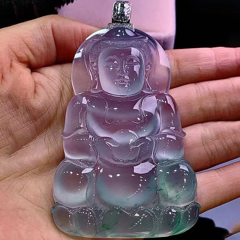 天然缅甸翡翠A货观音吊坠