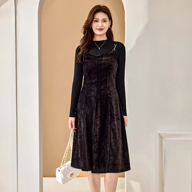 奢姿2025年秋季新款大码女装法式吊带长裙胖妹妹气质针织连衣裙