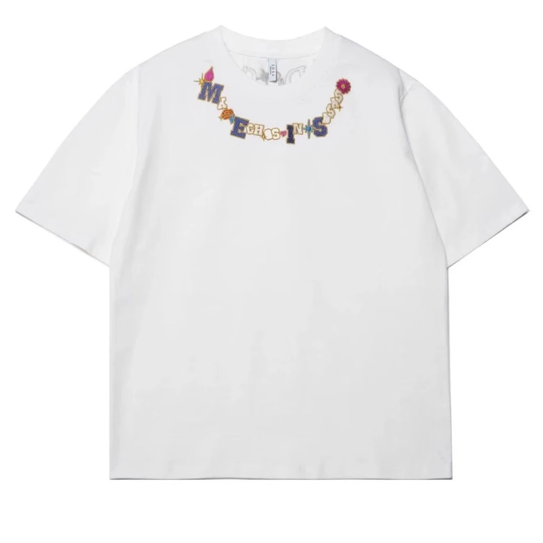 百搭新款宽松短袖体恤夏季潮流青少年日常百搭字母绣花上衣半袖