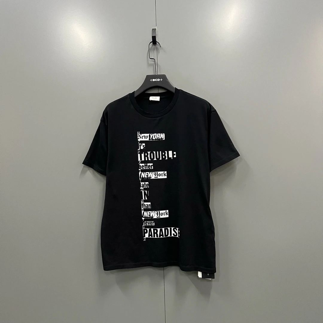 95新 Celine/思琳 (ll) 赛琳 黑色字母裂纹印花短袖 S码603658