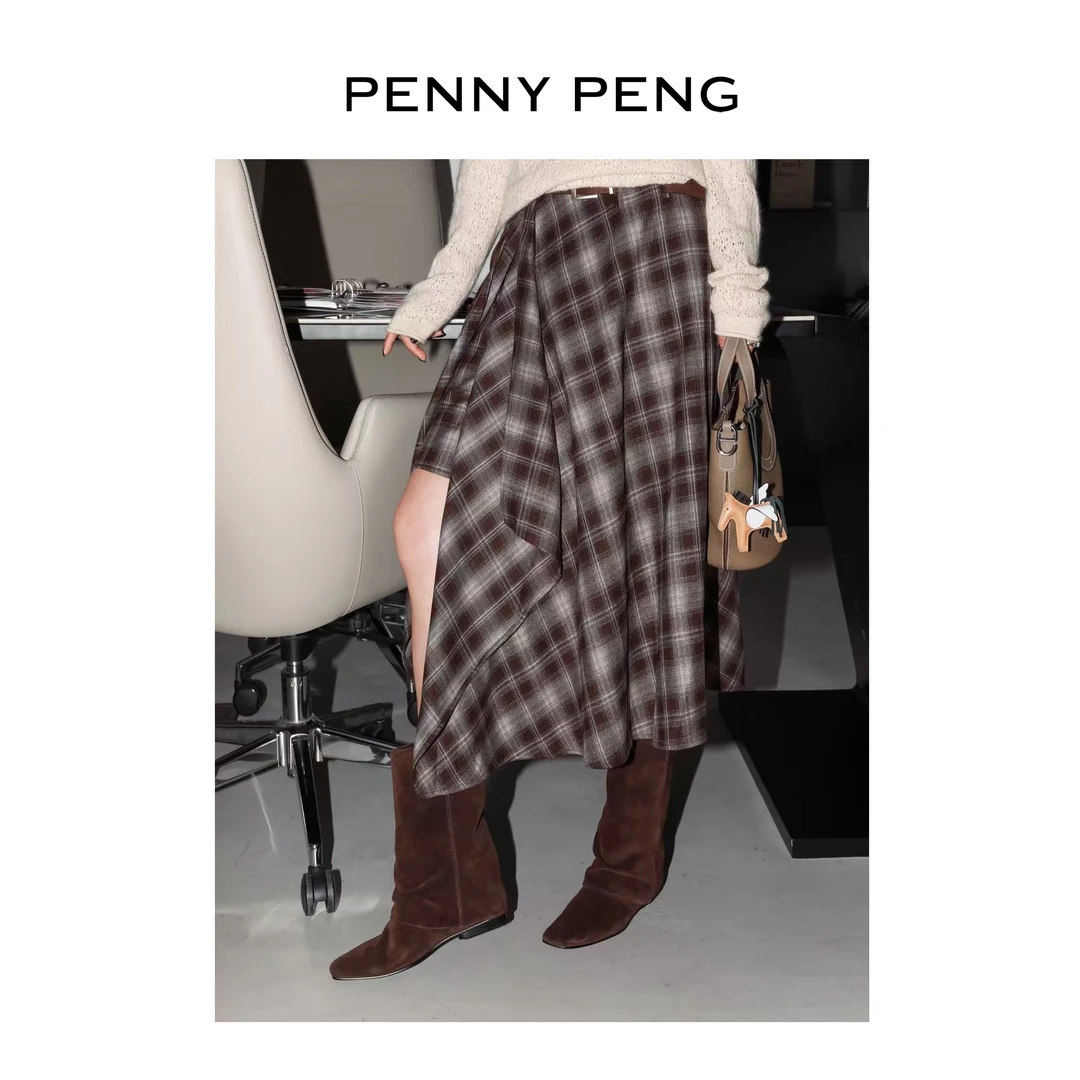 PENNYPENG 不对称美学 秋季复古腰带设计感高腰飘逸感半裙半身裙