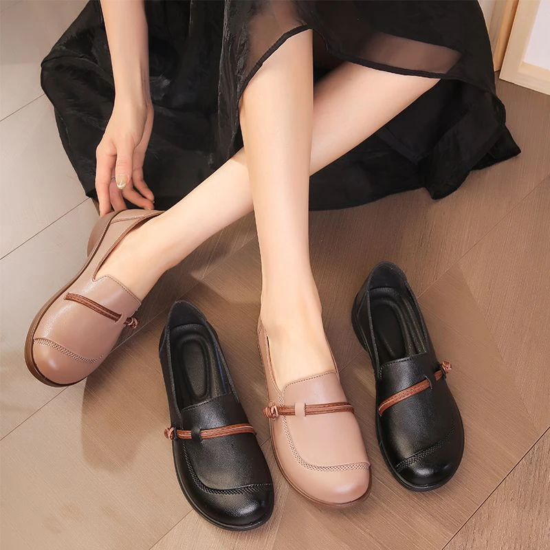 春秋中老年女鞋单鞋轻奢鞋子女士气质鞋子平底鞋皮鞋女软底妈妈鞋