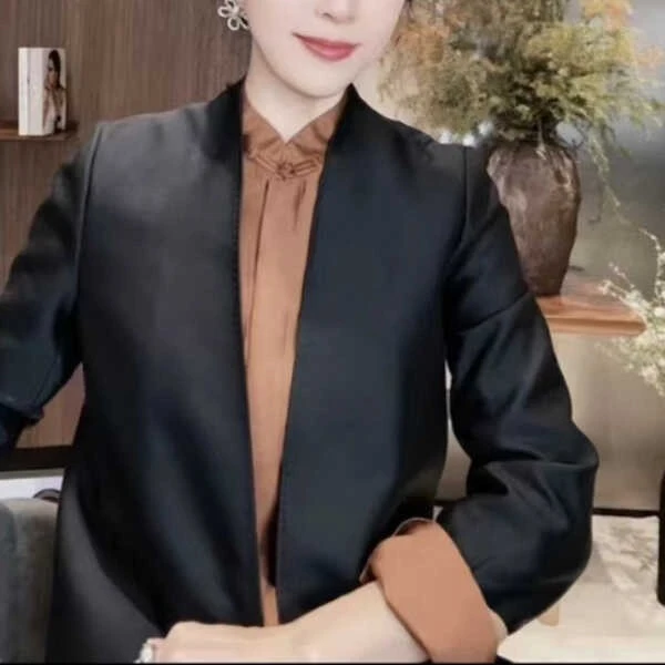 2024新品时尚款偏国风 复古撞色设计黑色西装外套上衣 LW006