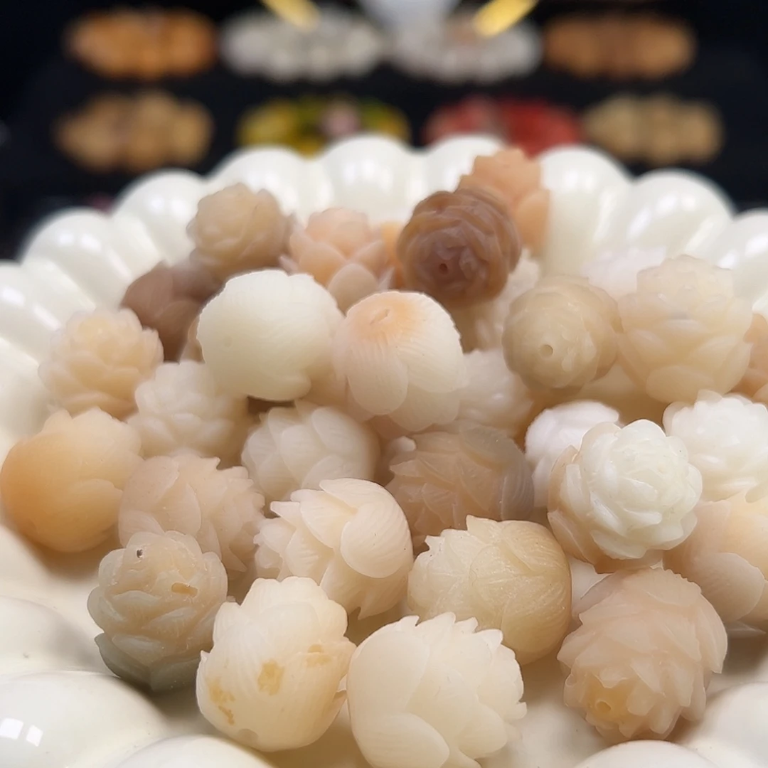 手串菩提根/象牙果微瑕多宝大莲花20颗有裂