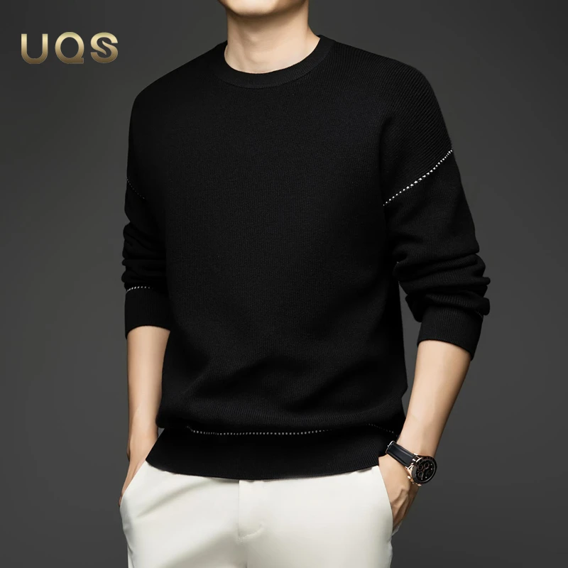 秋季圆领落肩针织男士打底衫抗静电可机洗毛衣简约设计时尚百搭款