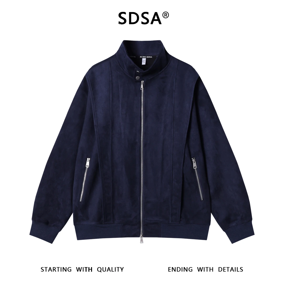 SDSA男士秋冬新款痞帅男装潮牌绒面褶皱拉链立领卫衣百搭时尚上衣