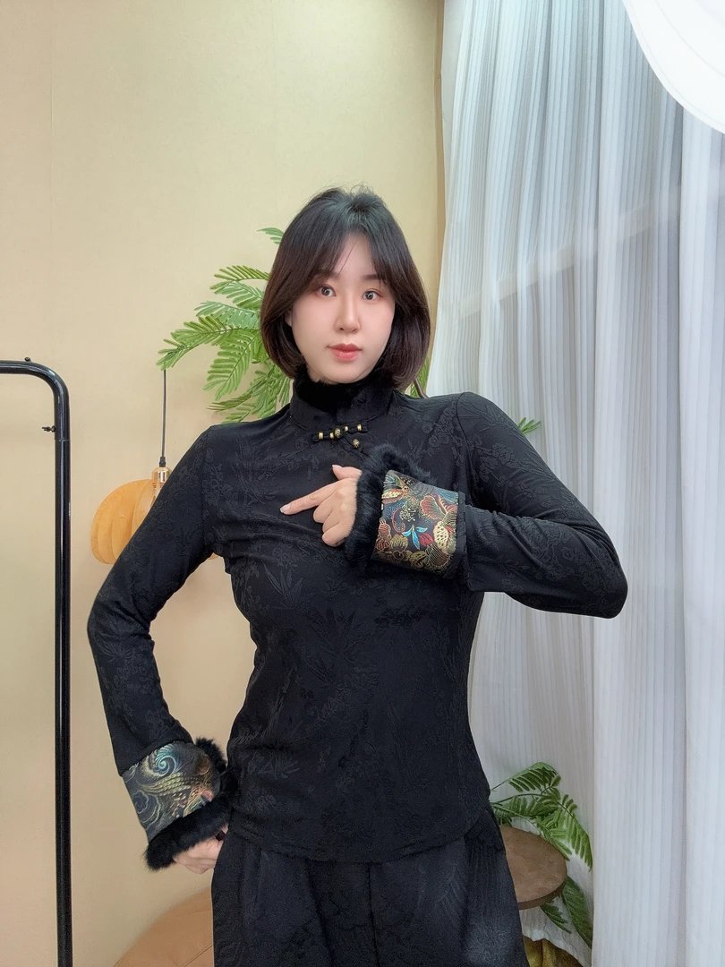 新款毛边气质百搭新中式国风宽松打底