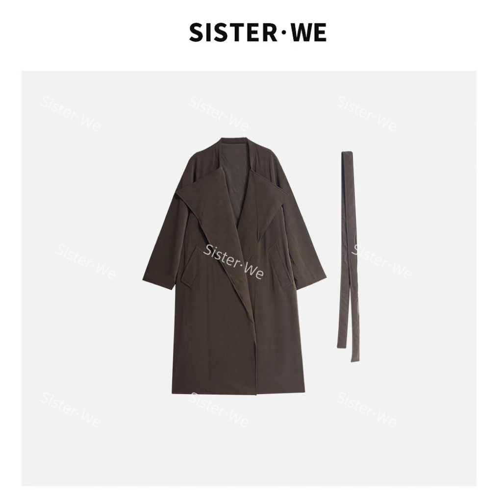 薇姐【凤仪双韵】Sister·We新款翻领宽松长款系带大衣 带腰带 32377