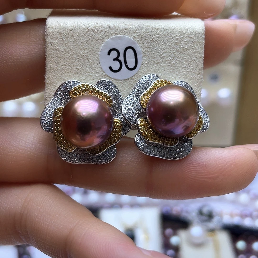 淡水珍珠耳饰银S925镶嵌