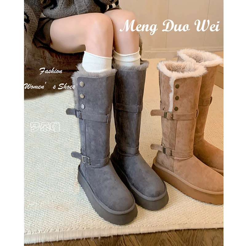 【暖熊靴】厚底雪地靴扣带时尚高筒雪地棉鞋长筒靴子冬新款保暖加厚