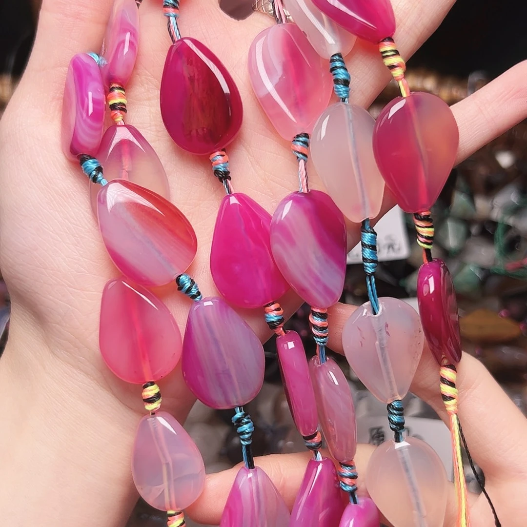 玛瑙/玉髓合金珠宝半成品u185。玫红水滴吊坠一条18mm
