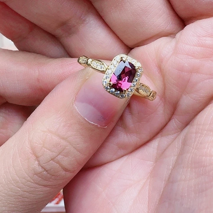 石榴石戒指银S925镶嵌戒指