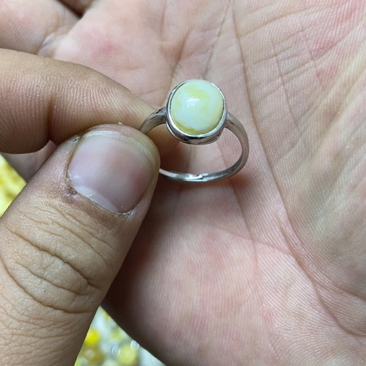 蜜蜡银S925镶嵌裸石戒指