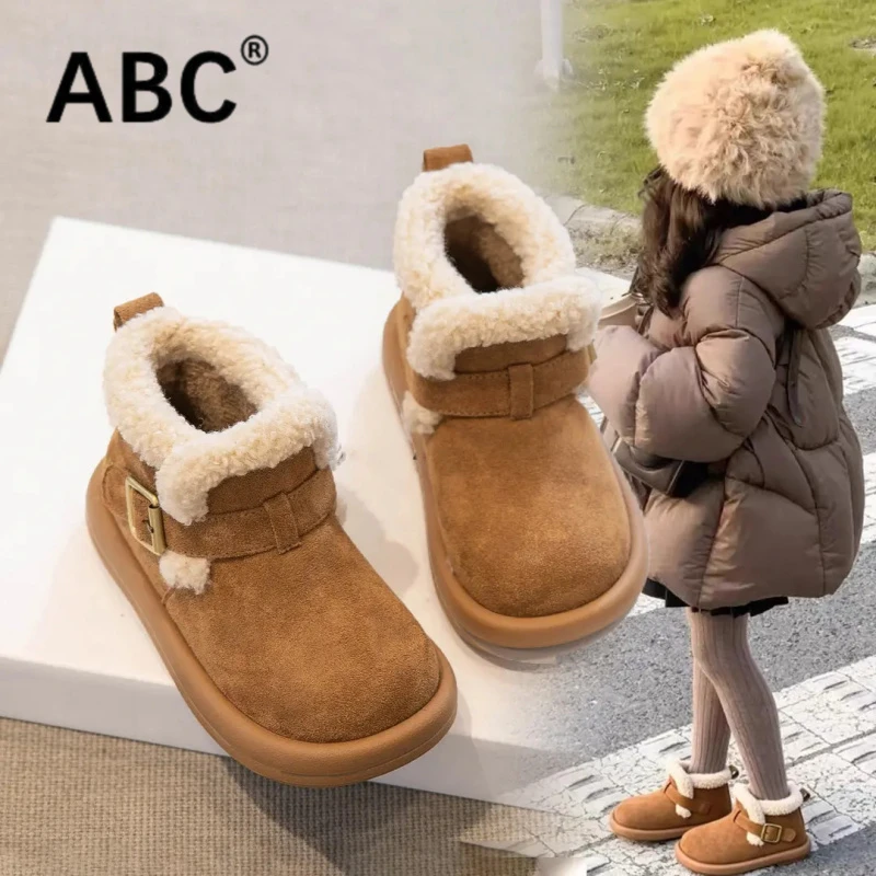 ABC女童棉鞋2025冬季新款儿童雪地靴男童二棉鞋保暖加绒勃肯鞋潮
