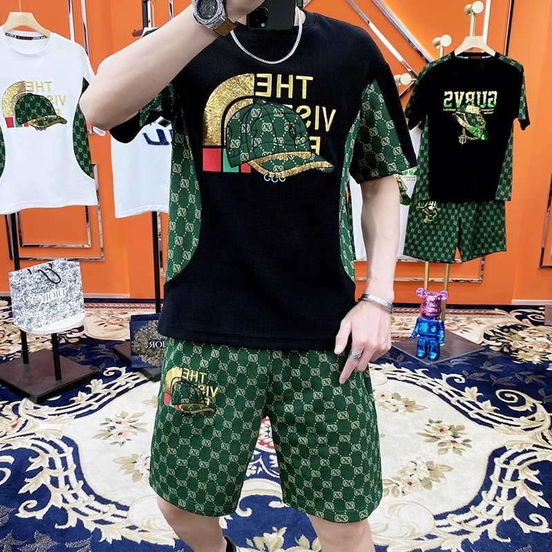 TUCANO/啄木鳥2025年夏季男士轻奢套装网红圆领短袖T恤短裤两件套