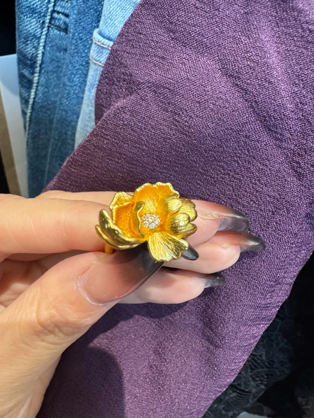 合金戒指 牡丹花花朵开口戒指