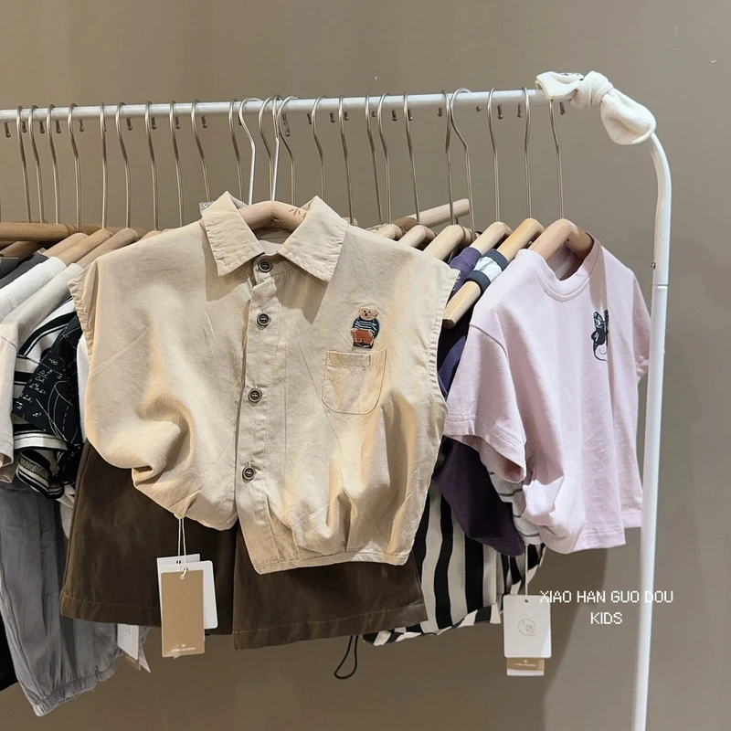 儿童韩版夏季新款浅薄无袖衬衫背心马甲