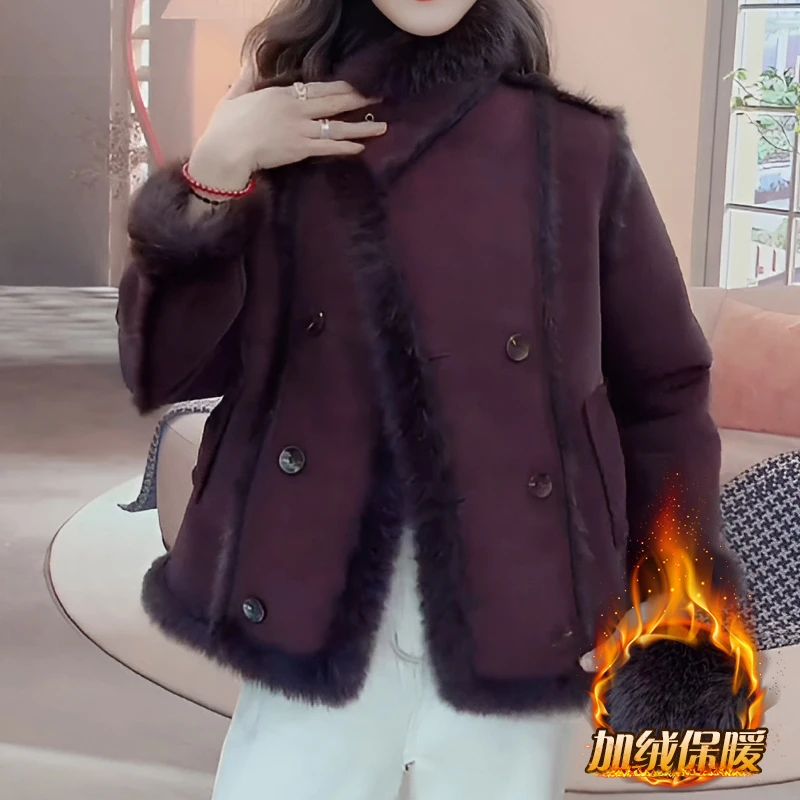 皮毛一体加绒外套女2025新款冬季加厚时尚小个子百搭保暖毛毛大衣