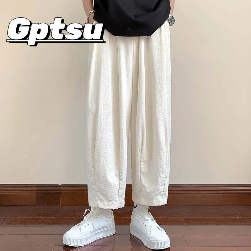 GPTSu白色裤子夏季薄款冰丝直筒男裤山本阔腿宽松男士休闲九分裤