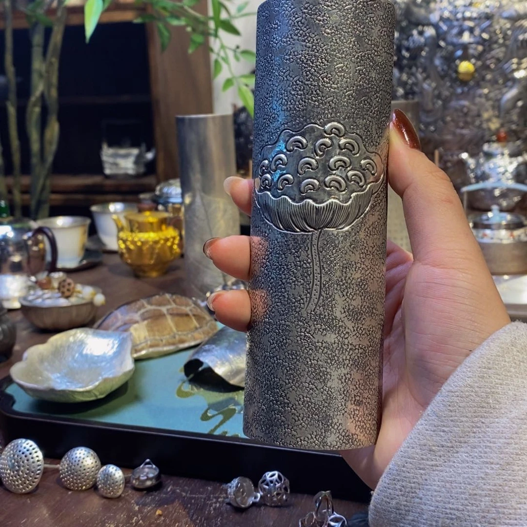 大***狼莲蓬茶则纯银999茶具配件