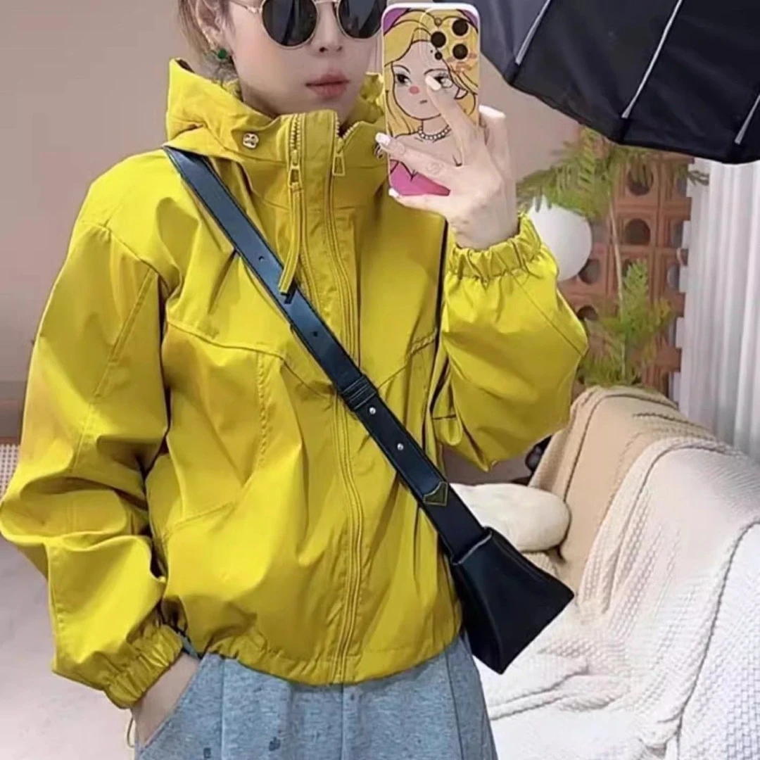 双拉链连帽外套女春季2025新款小个子休闲宽松夹克短款冲锋衣上衣