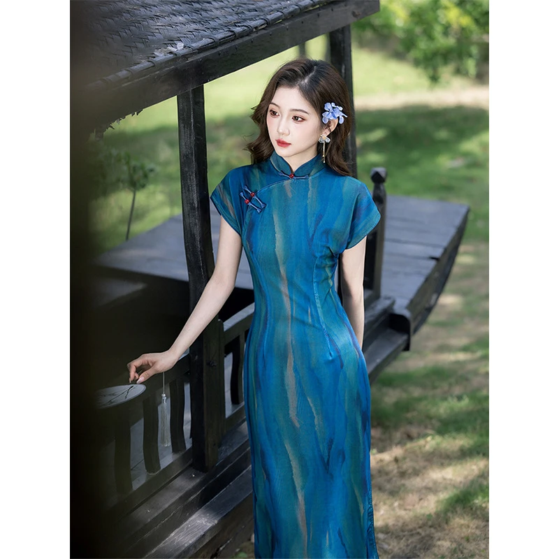 新款蓝风铃新中式改良旗袍2025年新款夏女蓝色气质优雅国风绝美小