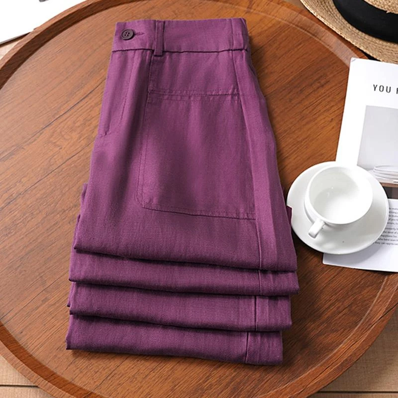 今年流行的亚麻阔腿裤女2025夏季新款薄款麻冰丝裤爆款休闲裤子