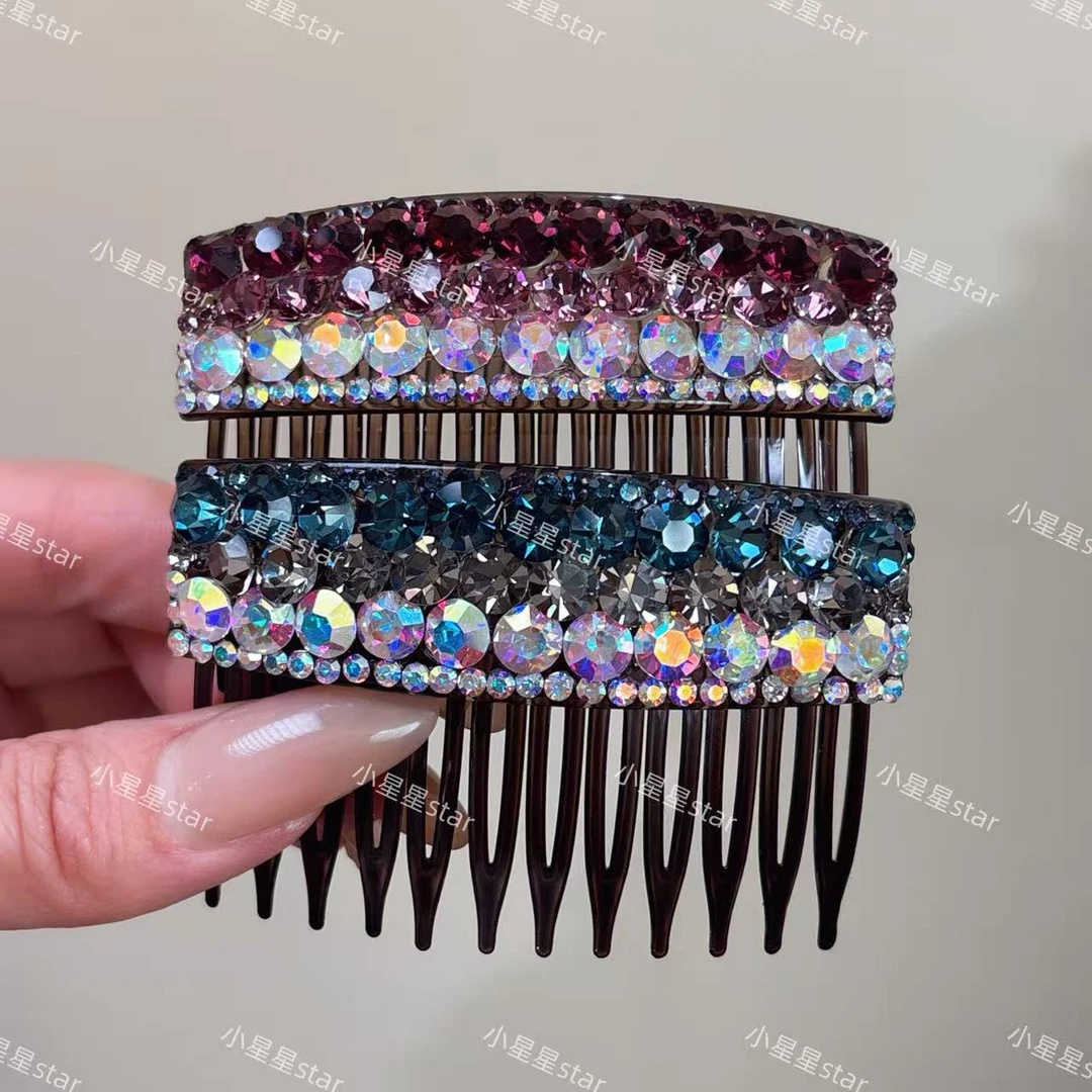 韩国轻奢闪钻插梳法式气质水钻少女倒插梳碎发夹