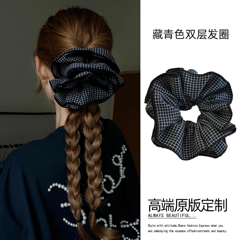 韩系格子大肠发圈女2026新款扎头发绳高级感低马尾发饰头绳头饰潮