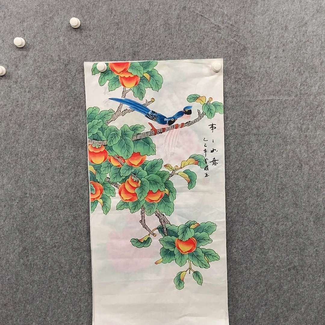 国画三尺工笔花鸟一副