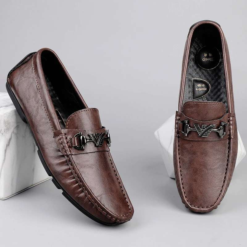 豆豆鞋男2025夏季新款真皮英伦时尚痞帅软皮软底轻便商务休闲皮鞋