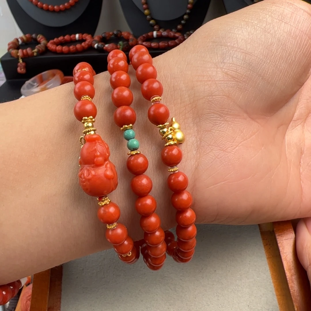 南红玛瑙银S925镶嵌（多用款三圈长链6+）