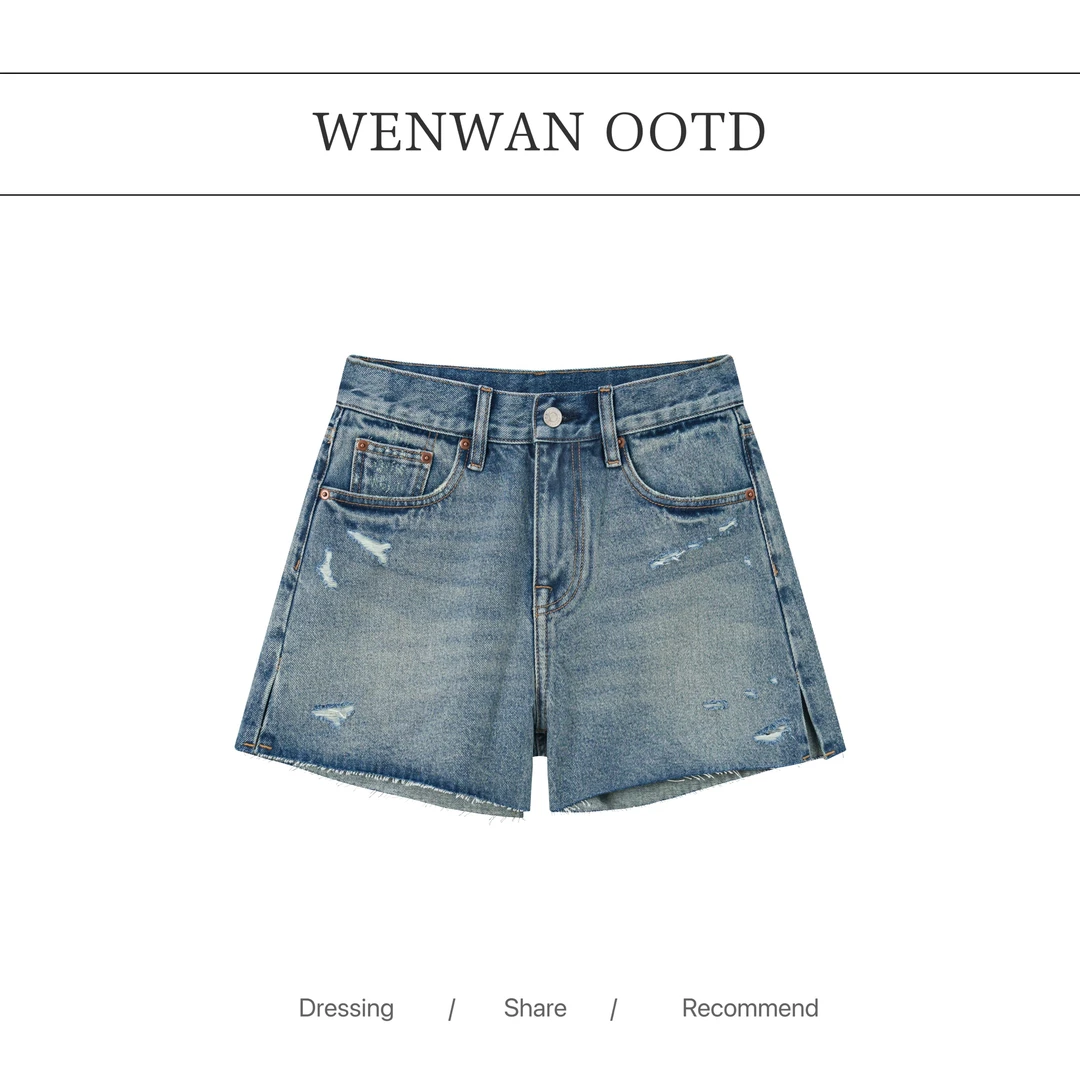 【清爽一夏】浅蓝复古做旧牛仔女夏季新款休闲百搭短裤