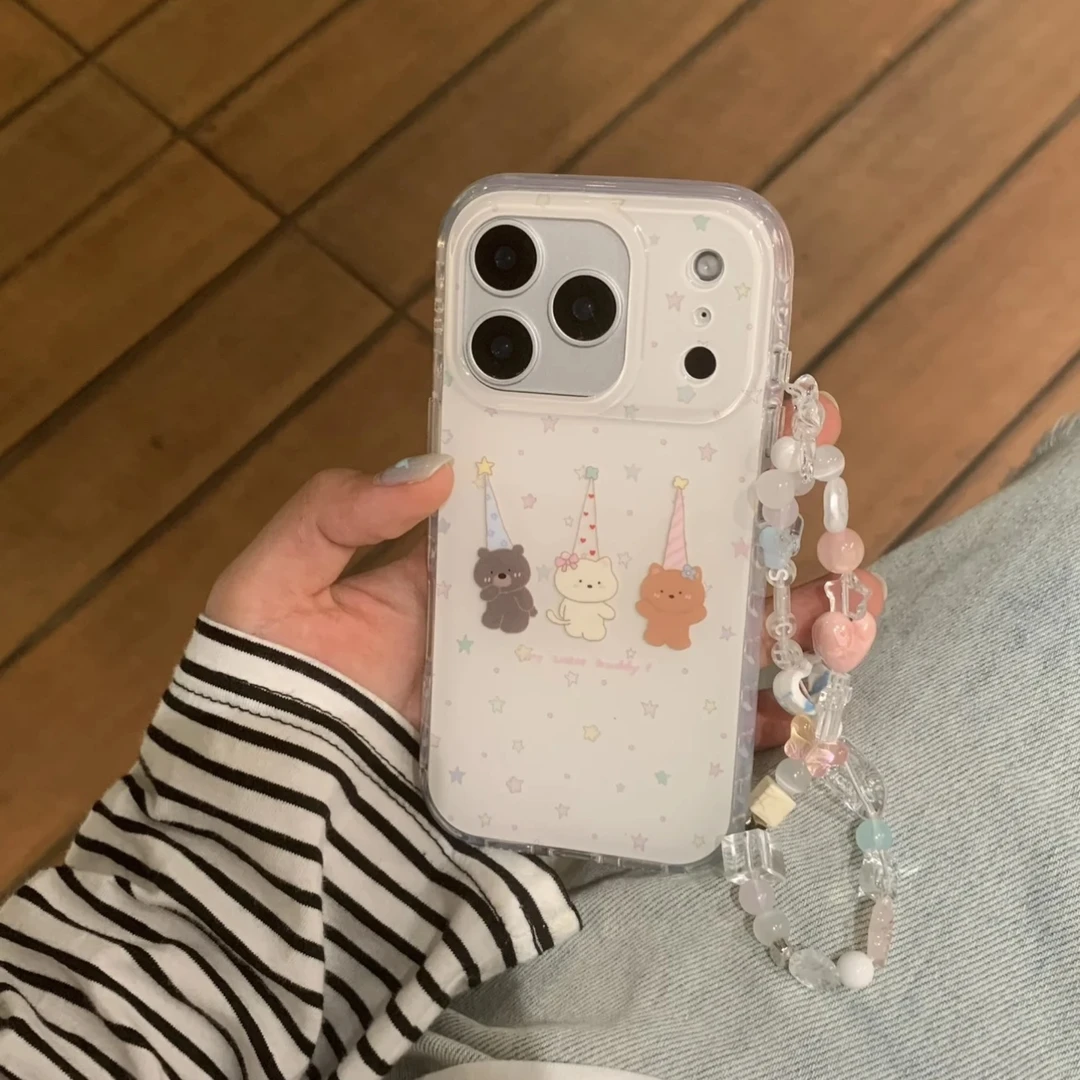 ins可爱三只长帽小熊适用于苹果17promax手机壳161514少女心17新