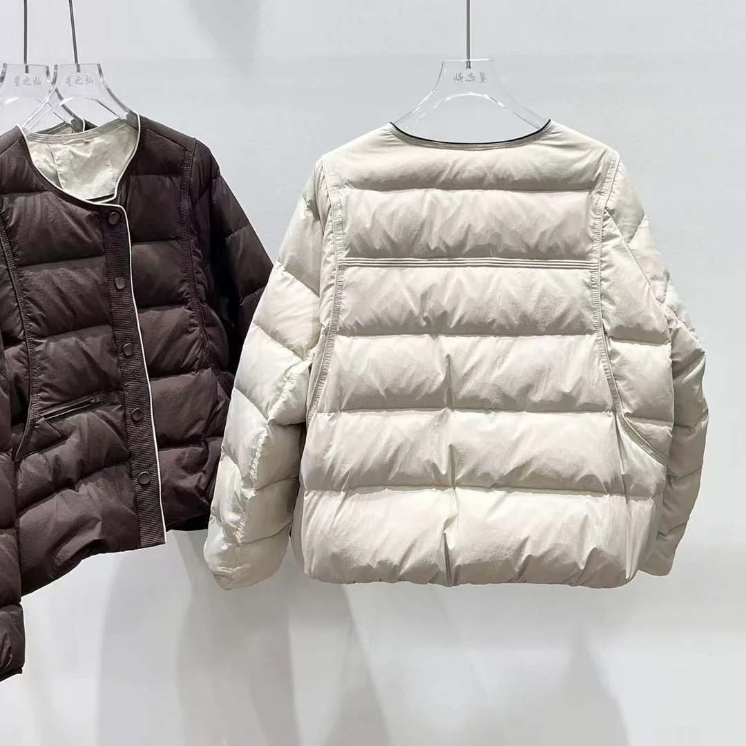 厚款单排扣面包款羽绒服冬季圆领纯色