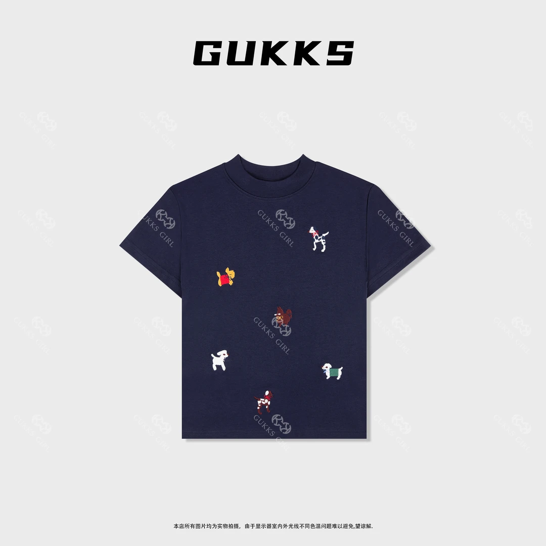 娜娜GUKKS/【天鹅颈气质】早春时尚球球狗刺绣休闲百搭T恤女款