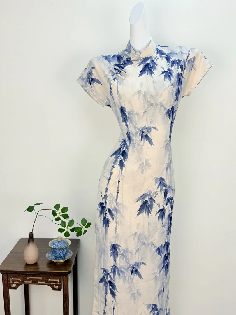 水竹烟｜如愿2025春夏新款年轻气质修身复古港风少女短袖款旗袍裙