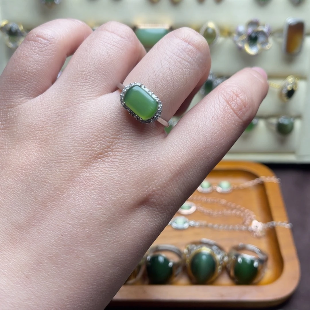 和田玉（碧玉）银S925镶嵌戒指
